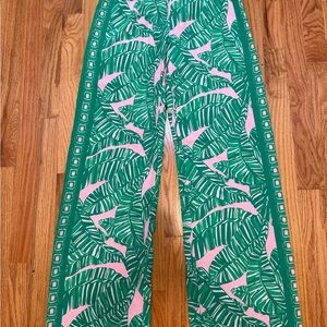 Lilly Pulitzer Green and Pink Leaf Pajama Bottoms